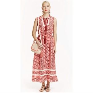 Kate Spade posy ikat patio dress flights of fancy pink red silk maxi dress 2